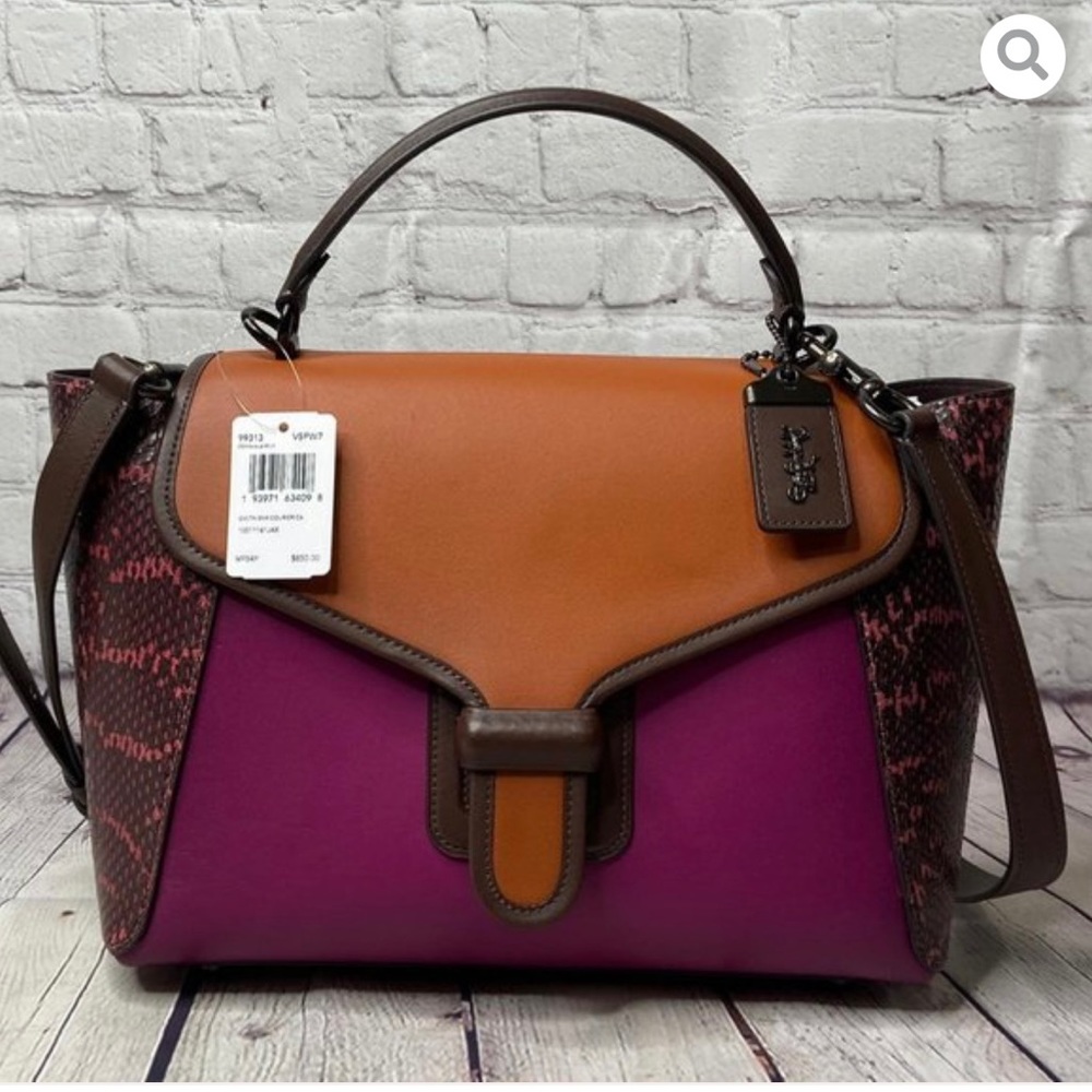 EUC COACH COURIER CARRYALL WITH SNAKESKIN DETAIL HIBISCUS MULTI